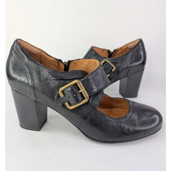 Clarks Indigo Shoes Town Club Mary Jane Pumps Black Leather Heels 10M - Picture 1 of 10